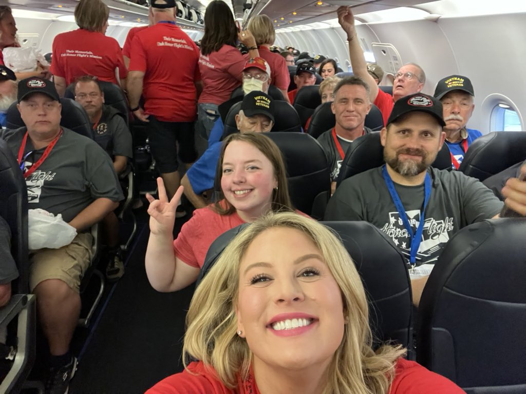 KellyVaughen's tweet photo. So excited and honored to be a part of the 40th Utah Honor Flight! We will be documenting the journey of Utah Veterans as they head to Washington DC to visit the memorials 🇺🇸 ✈️ ❤️ 

@KUTV2News @kennedyderaedt https://t.co/QmBsDpVUfM