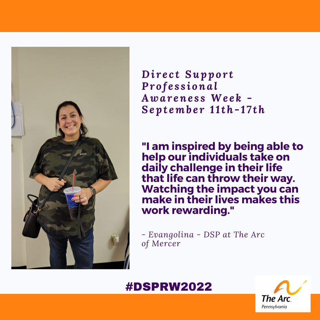 TheArcPA's tweet photo. DSPs like Evangonlina know that their work enables people with IDD to take on life challenges and be out in their communities! #DSPRW22 https://t.co/2RKnz68090