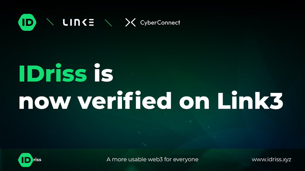 idriss_xyz's tweet photo. IDriss is now verified on @link3to by @CyberConnectHQ 🤝 

https://t.co/WPXR9g8AdE 👀

To celebrate we are giving away 3 invitation codes in the next 3 days 🔥

1⃣ Like, retweet, and tag 3 friends 💚
2⃣ Follow @IDriss_xyz &amp; @CyberConnectHQ

#Giveaways https://t.co/cRCDTrzr0N
