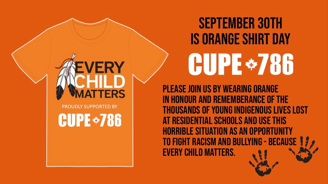 CUPELocal786's tweet photo. Sept 30 National Day for Truth and Reconciliation. Members please send photos of you and your loved ones in your orange shirts to share on social media to Katherine Codispodi. #truthandreconciliation #cupe786 #orangeshirtday #sept30th https://t.co/yip3Z1aSlr