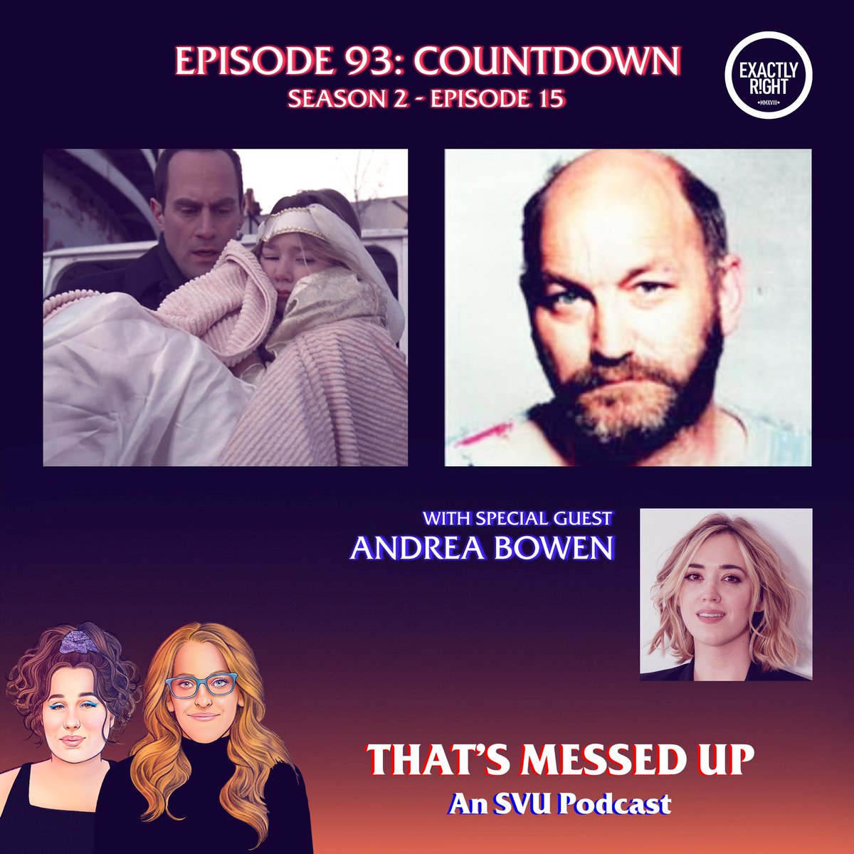 MessedUpPod's tweet photo. NEW EPISODE - Episode 93 “Countdown” is up on @exactlyright! A super creepy SVU and crime to match. And we absolutely loved talking to the delightful @Andiebo!

Listen on @ApplePodcasts https://t.co/9vvPXaKPcd or @wonderymedia @amazonmusic @spotifypodcasts or wherever you pod! https://t.co/A9q0PKHCFD