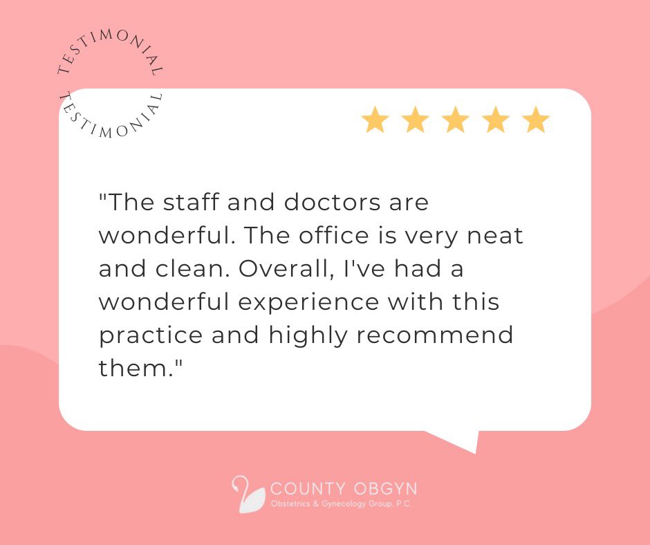 CountyOBGYN's tweet photo. We appreciate the reviews we receive from our patients. Thank you for your kind words!

#testimonialtuesday #patientcare #patientappreciation #obgyn https://t.co/P7qJQNlh1Q