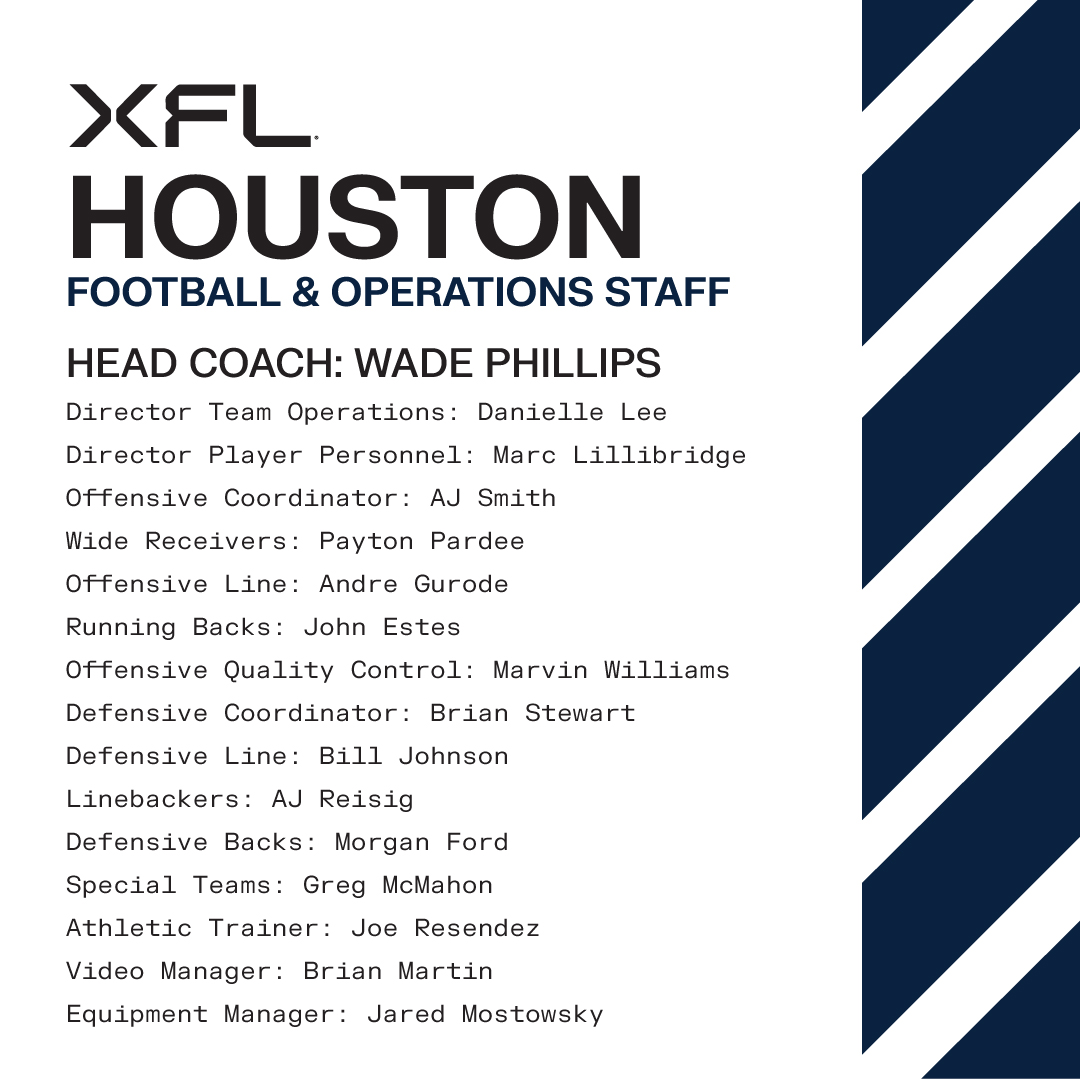 TheUFL's tweet photo. Teamwork doesn't just happen with players on the field. It happens among the leaders on our teams' coaching and football ops staffs. They put in the work with our head coaches so results translate on the field.
Here are the staffs in Arlington, Houston, Las Vegas, and Orlando.