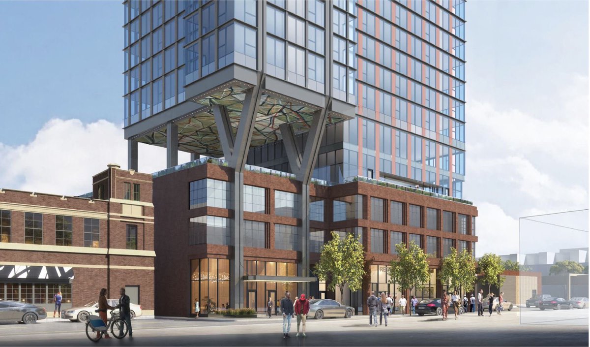 thebiggreenw's tweet photo. Close-up of the Y-columns taking shape for the future 30-story 160 N. Morgan in Chicago's Fulton Market District. These Y-columns will support the southern tower that will rise over the podium. #WalshAtWork @sterlingbay @bKLarchitecture https://t.co/D7bilLmRzN