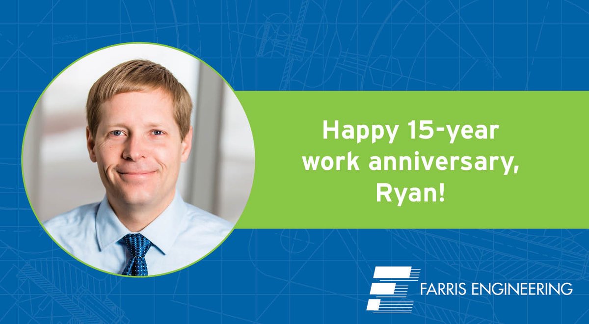 Congratulations, Ryan!  
Ryan is celebrating his 15-year work anniversary with Farris Engineering in our Omaha office. Thank you for being a valuable member of our team. Farris wishes you the best for continued success!