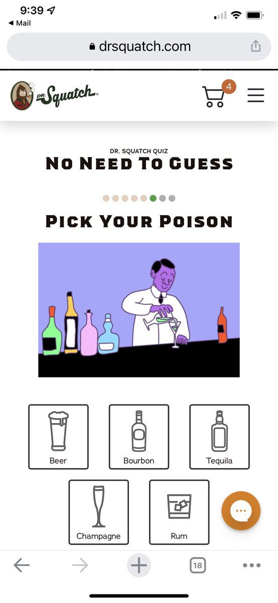 arch27's tweet photo. @DrSquatchSoapCo can’t finish your questionnaire because it’s none of those. I don’t drink alcohol. Frustrating that you don’t consider people like me. https://t.co/YEgGRgZab2