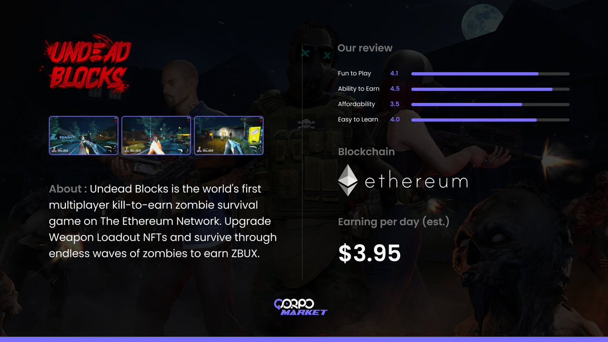 The world's first multiplayer kill-to-earn <a href="/undeadblocks/">Undead Blocks</a> is zombie survival game on The Ethereum Network. Upgrade Weapon Loadout NFTs and survive through endless waves of zombies to earn ZBUX. 💀

Explore more👉 qorpo.market/games/d050a729…

#crypto #nft #nftmarketplace #nftcommunity