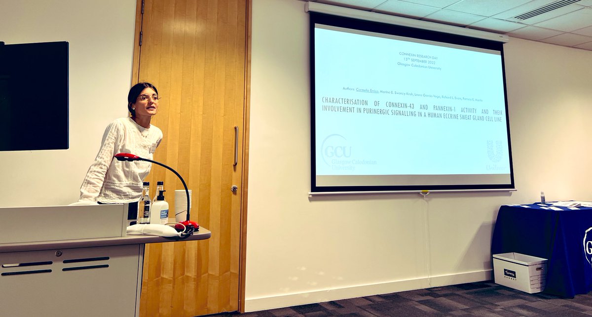Dr. María D. Mayán (@mariadmayan) on Twitter photo Glad to see new roles of Cx43 and Panx1 in human eccrine sweat gland via purinergic signaling regulating secretory events
Great talk of Carmela Errico from <a href="/Trisha_CxGCU/">Trisha Martin</a> lab <a href="/CaledonianNews/">Glasgow Caledonian University</a>
#ConnexinResearchDay2022 <a href="/GCUSHLS/">Glasgow Caledonian University SHLS</a> <a href="/CaledonianNews/">Glasgow Caledonian University</a> <a href="/Trisha_CxGCU/">Trisha Martin</a> Glad to see new roles of Cx43 and Panx1 in human eccrine sweat gland via purinergic signaling regulating secretory events
Great talk of Carmela Errico from <a href="/Trisha_CxGCU/">Trisha Martin</a> lab <a href="/CaledonianNews/">Glasgow Caledonian University</a>
#ConnexinResearchDay2022 <a href="/GCUSHLS/">Glasgow Caledonian University SHLS</a> <a href="/CaledonianNews/">Glasgow Caledonian University</a> <a href="/Trisha_CxGCU/">Trisha Martin</a>