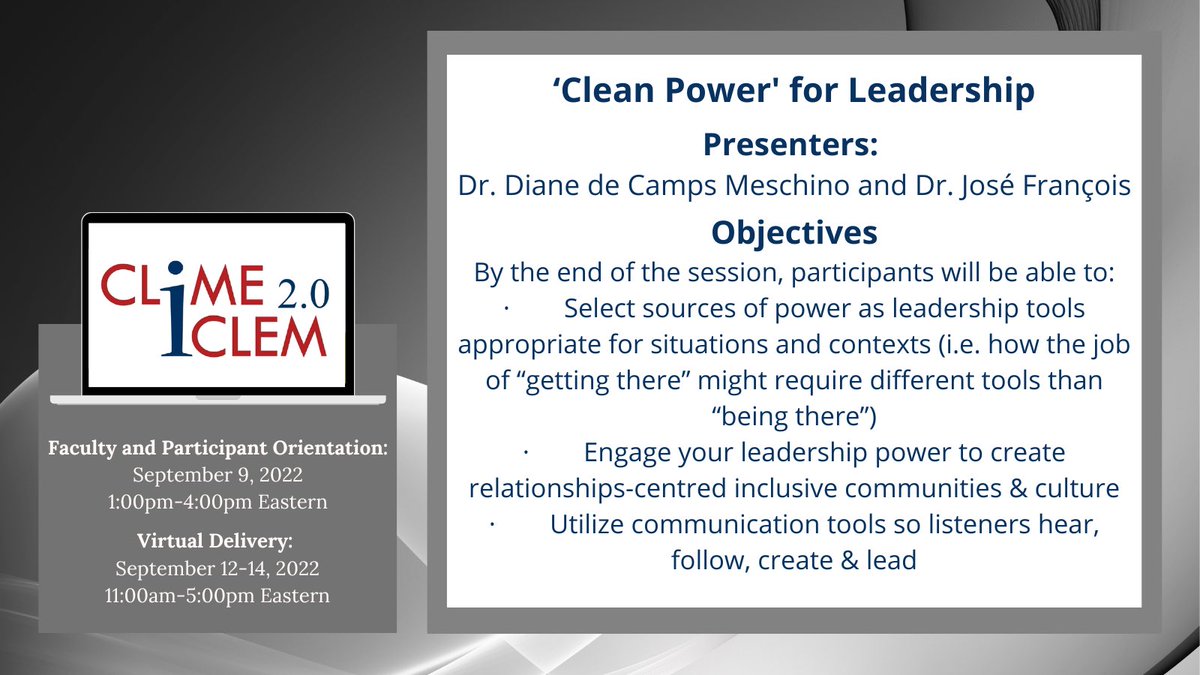 cameacem's tweet photo. We are excited to kick off day 2 of our CLIME 2.0 program with Dr. Diane de Camps Meschino and Dr. José François at 11:00am Eastern! #LeadershipDevelopment #CLIME2 #MedEd https://t.co/jVBQ5eB1Z9