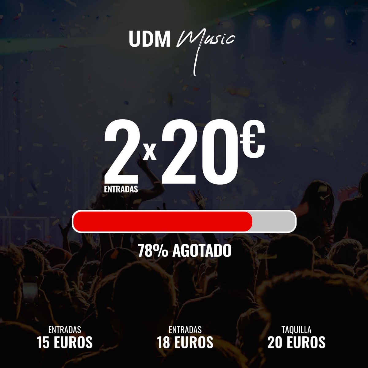 udmmusicfest's tweet photo. [#𝗨𝗗𝗠𝗠𝘂𝘀𝗶𝗰] 🎵
📊 ¡𝟕𝟖% 𝐝𝐞 𝐞𝐧𝐭𝐫𝐚𝐝𝐚𝐬 𝐞𝐧 𝟐𝐱𝟐𝟎€ 𝐚𝐠𝐨𝐭𝐚𝐝𝐨!

¡Hazte con ellas! ⬇️
🔗 https://t.co/EVJuMAsKHl

ℹ️ También ya a la venta en los puntos de venta físicos.

#PiensaEnGrande | #Desde1922 https://t.co/gYZa6nBiA9