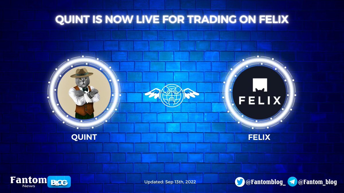 Fantomblog_'s tweet image. 🥳@projectquint is now live for trading on @Felix_Exchange

✨#QUINT aims to add unique real-world collectibles to its treasury, the future upside of which will be distributed amongst the Super-staking Pool stakers

More details:
👉trade.felix.com/en/trade/basic…

#FantomBlog #FTM