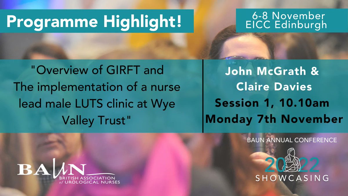 BAUNnurses's tweet photo. Day 1 #ProgrammeHighlight ⭐
Attend Session 1 at 10:10am where Claire Davies of @WyeValleyNHS & John McGrath discuss GRIFT.
Register now and view the full programme - https://t.co/EENYD5biKS
#BAUN22 #Urology #Urologist https://t.co/l4oNK3XPCx