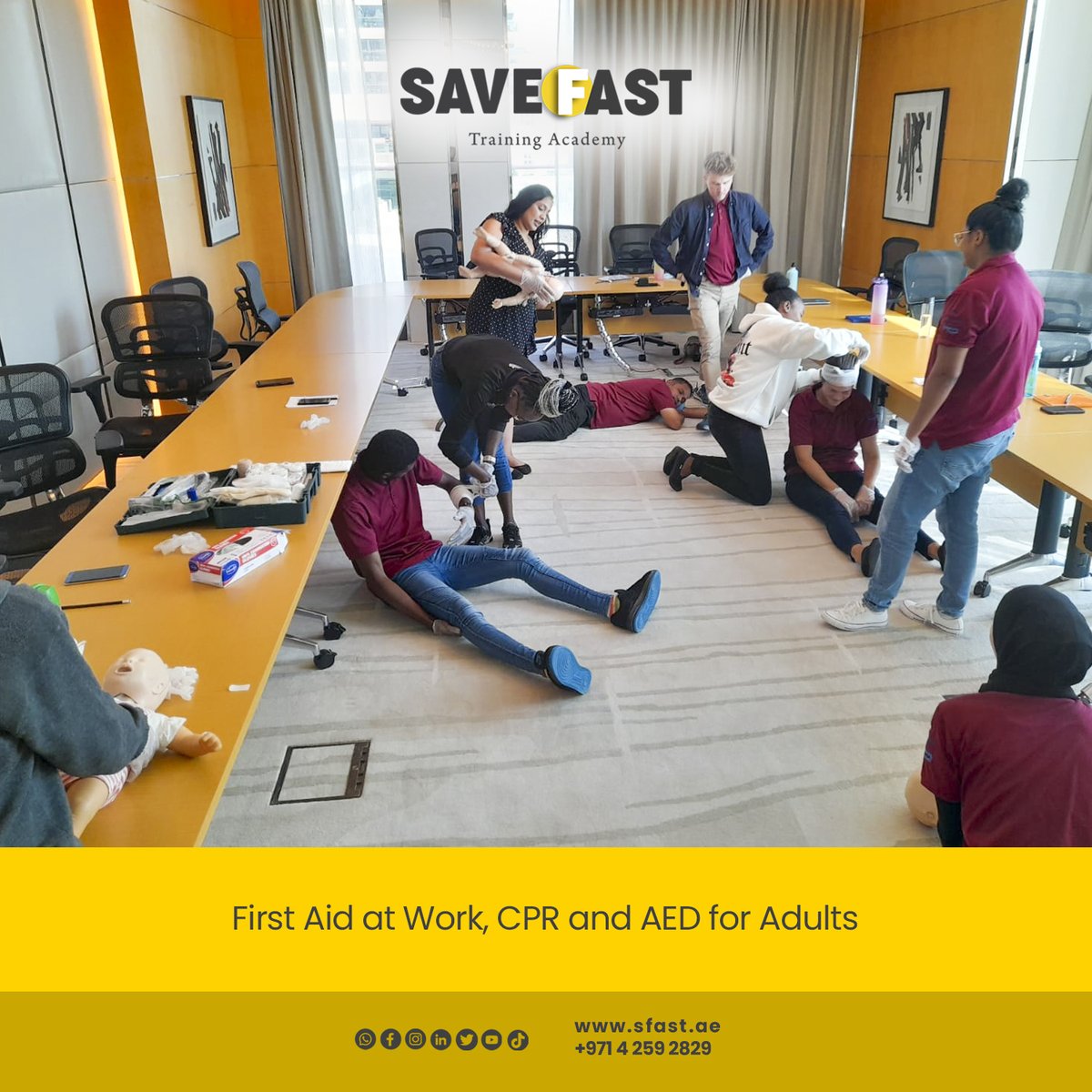 save_fast's tweet photo. The lack of immediate medical treatment can result in fatalities when a simple injury becomes severe without proper First Aid. The team from Hilton Palm Jumeirah Hotel during their first aid training session.
#firstaid #training #savelife #emergency #getrready #savefast https://t.co/ecHzhesknh
