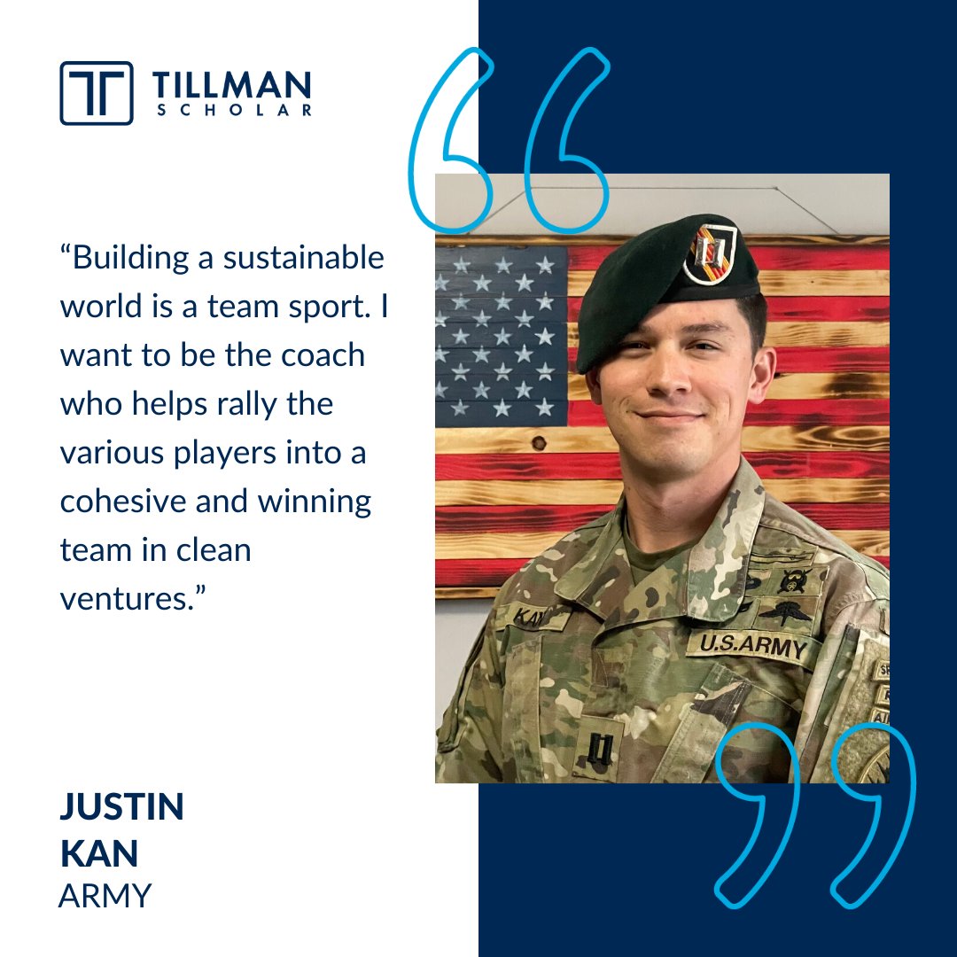 pattillmanfnd's tweet photo. “Building a sustainable world is a team sport. I want to be the coach who helps rally the various players into a cohesive & winning team in clean ventures.”
Meet 2022 Tillman Scholar Justin Kan & the rest of the 2022 class of scholars: https://t.co/wIFjdPpsVj
#60DaysofScholars https://t.co/vPKY1egQZI