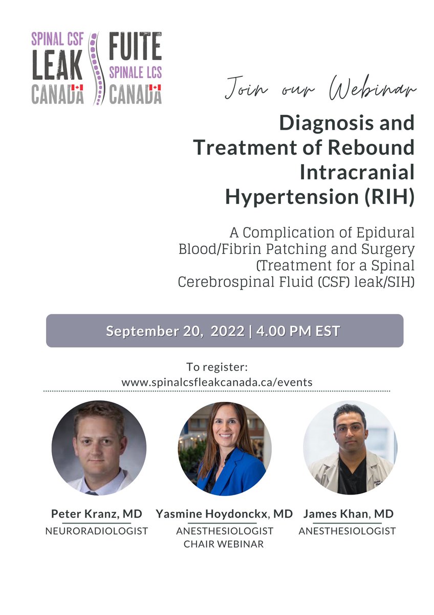 SpinalCSFCanada's tweet photo. Only one week left to this great webinar!!  
To learn more and to register⬇️⬇️⬇️⬇️                    
https://t.co/klZlBw5uVj                                                                              https://t.co/2JPaGmHO1e     
#spinalCSFleak #SIH #RIH https://t.co/Gn1EhEyQ9v