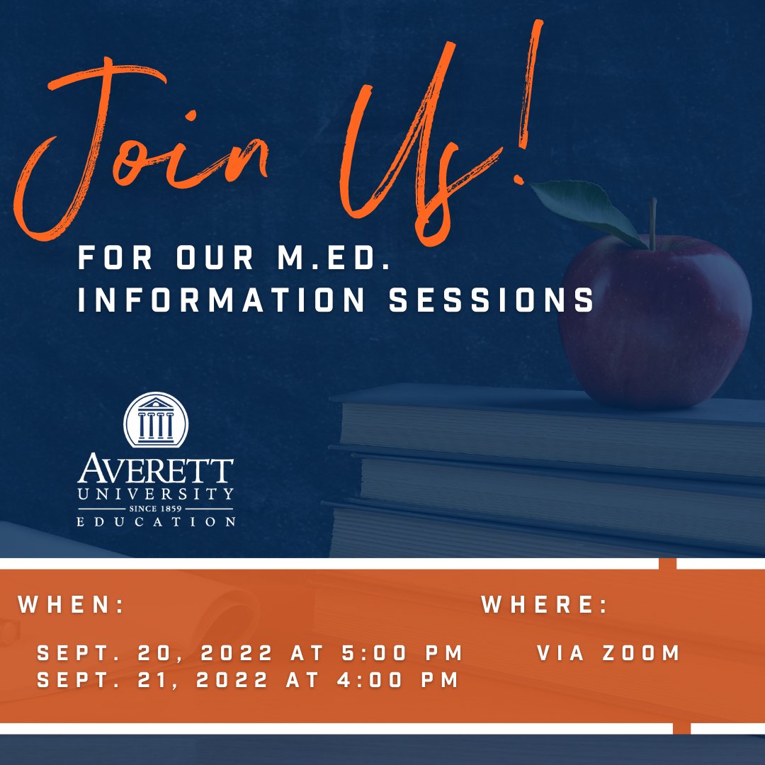 One of the best ways to expand your career as an educator is by earning your M.Ed. Join us for our virtual information sessions conducted by Dr. Jaime Stacy to learn more about our programs! Click the link to register: averett.tfaforms.net/217801
#AllAverett