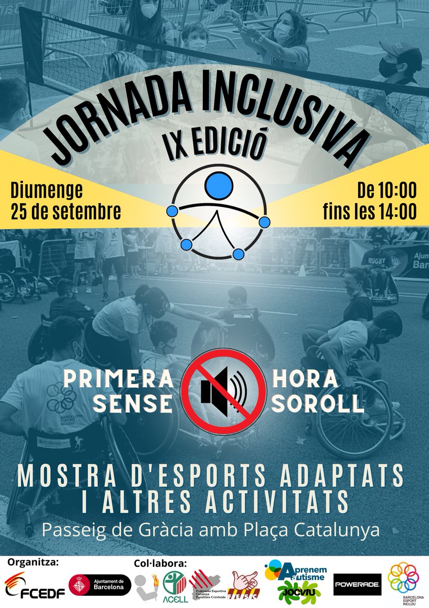 Jornada d’esport inclusiu per a tothom!🗓Diumenge 25 de setembre, ⌚de 10:00 fins a les 14:00 i dins el programa de les festes de La Mercè 🎊 Apropa’t a Passeig de Gràcia amb Plaça Catalunya 📌 i participa de les activitats esportives. 
@jocviu <a href="/barcelona_cat/">Barcelona</a>