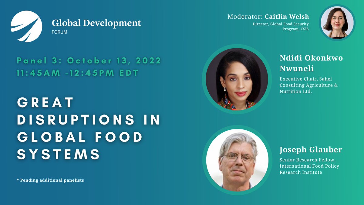 CSIS_PPD's tweet photo. @ndidiNwuneli and @JoeGlauber1 will discuss the impacts of the Russia-Ukraine war global food security, how to mitigate the issue, and the lessons  the global community should learn from this disruption. #GDF2022 #CSISGDF

Register here:
https://t.co/RJpd4gJrvM https://t.co/XjzLOKooib