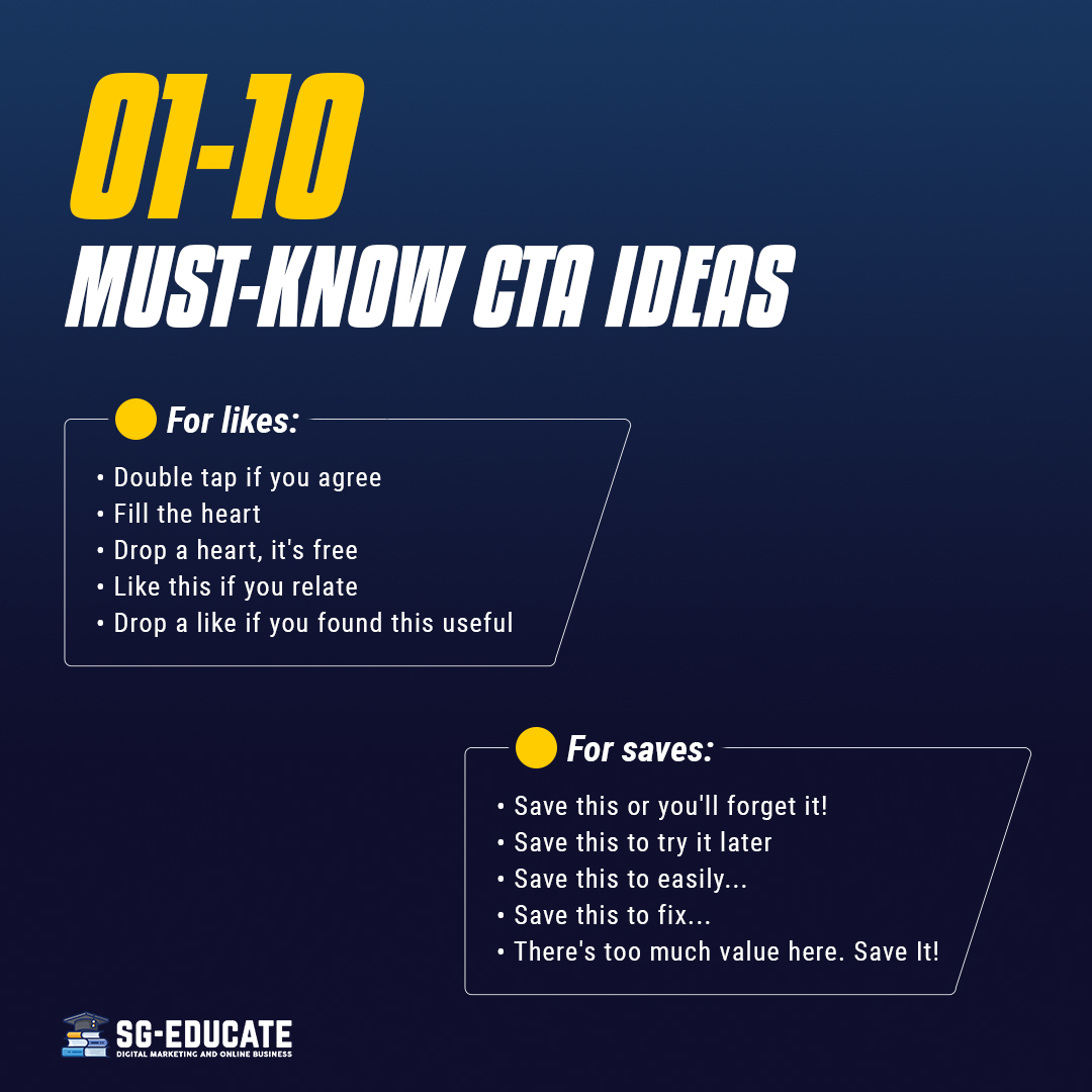 sgeducatee's tweet photo. 30 Kick Ass Call to actions that definitely works.
A powerful CTA directs people to take action — whether to purchase, subscribe, book or do any other activity that serves the business’s goal.
#CTA #ideas #growyouraudience #growthstrategy #socialmediamarketing #business https://t.co/h3B1xOCOID