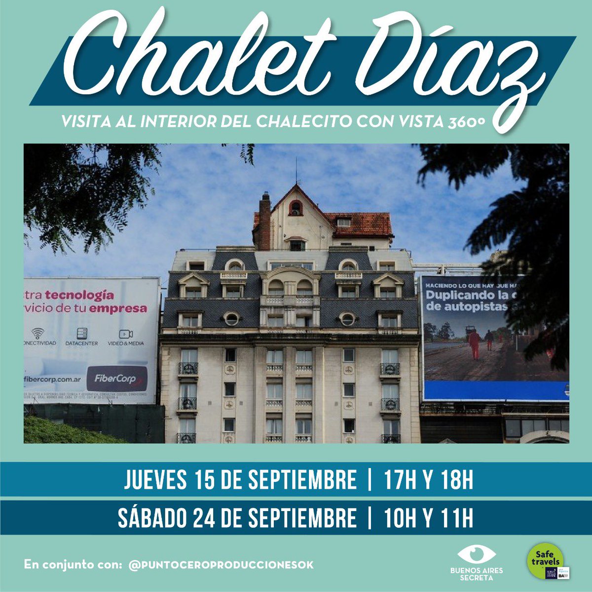 Visita a “la casita de la 9 de Julio", la que está en la terraza de un edificio y la cual supo ser una mueblería, una radio y ¡muchas cosas más!

👫 Guían: Soraya Chaina y Javier Cortese
🎫 Precio: $1500
🏁 Punto de encuentro: Sarmiento 1113
🔖Entradas: ibit.ly/W3Yo