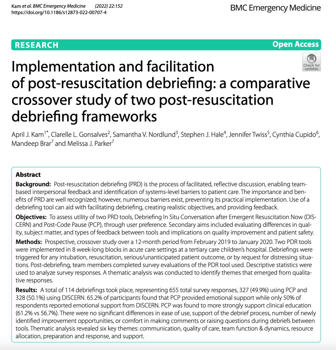 April Kam MD MScPH (@ajmiklea) on Twitter photo Post-resus clinical debriefing does NOT take up a lot of time but can be critical for timely #qi #patientsafety & to manage #moraldistress #teamdynamics <a href="/CupidoCynthia/">Cynthia Cupido 🇨🇦</a> <a href="/GonsalvesCL/">Clarelle L. Gonsalves</a> <a href="/stevejhale/">Steve Hale</a> <a href="/Prof_parker/">Melissa Parker</a> <a href="/jetwiss/">Jennifer Twiss</a> #justdoit #safetyculture #pem #em #picu rdcu.be/cUR7n Post-resus clinical debriefing does NOT take up a lot of time but can be critical for timely #qi #patientsafety & to manage #moraldistress #teamdynamics <a href="/CupidoCynthia/">Cynthia Cupido 🇨🇦</a> <a href="/GonsalvesCL/">Clarelle L. Gonsalves</a> <a href="/stevejhale/">Steve Hale</a> <a href="/Prof_parker/">Melissa Parker</a> <a href="/jetwiss/">Jennifer Twiss</a> #justdoit #safetyculture #pem #em #picu rdcu.be/cUR7n