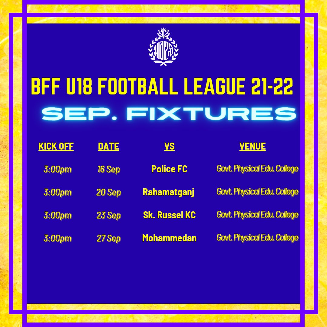 CTGAbahaniLtd's tweet photo. 🔵🟡 #CALU18 Full Youth League Fixture ⚡
#CAL #BuildingFuture🌟 https://t.co/rvsGm2ZrlR