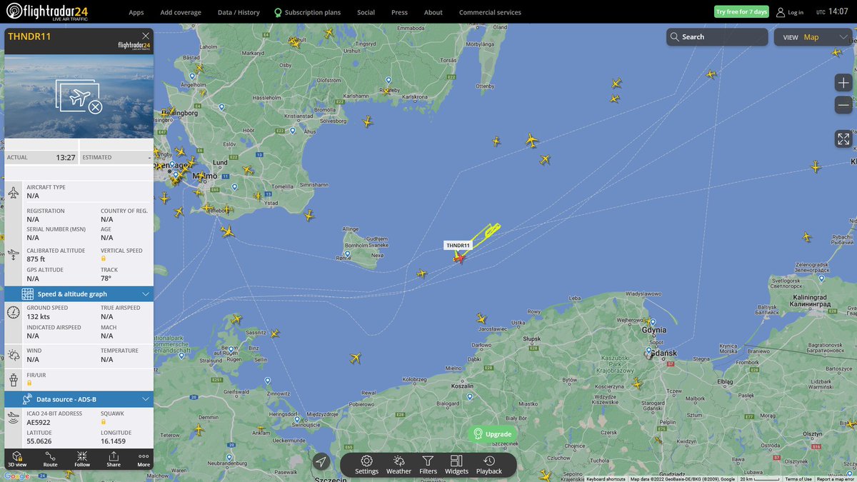 AIYeyENGDdJkjTr's tweet photo. Sept. 13, 2022
#Baltic Sea
#FFAB123 #AE4FE2 USN MH-60R Strike Hawk
#THNDR11 #AE5922 USN MH-60R Sea Hawk https://t.co/bfDU0G6dVQ
