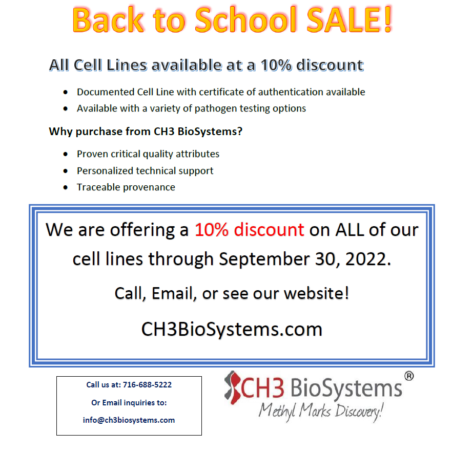 CH3BioSystems's tweet photo. All Cell Lines are on sale! Check it out! https://t.co/MYZ7WbhuQt
