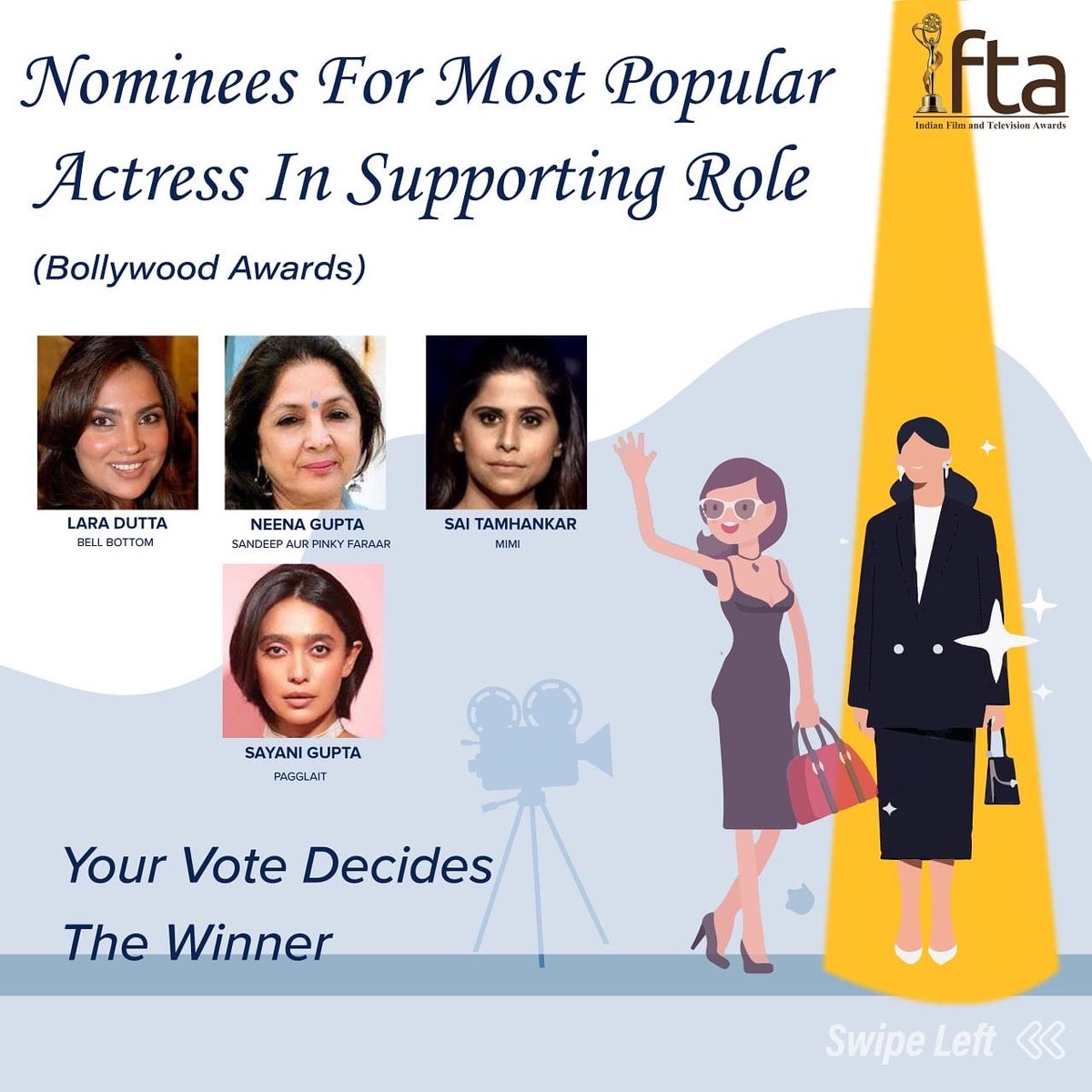 ifta_india's tweet photo. Vote for your Favourite Actress in Supporting role on https://t.co/4UrMcXNJeh and make them win IFTA 2022 ๐ #ifta #polbol #peopleschoiceawards
@Neenagupta001 @chadha_sheeba @tanviazmi @LaraDutta @SaieTamhankar @sayanigupta @Shrutiisharma_ @krystledsouza https://t.co/qeTJ86STZZ