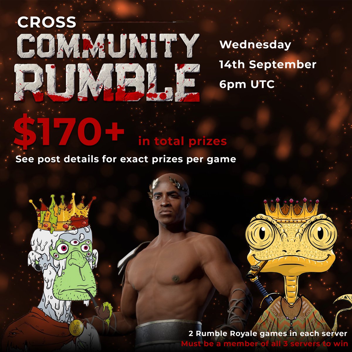 Really excited to be co-hosting a cross community Rumble Royale tomorrow night with the legends at <a href="/planet_mutant/">Mutant Ape Planet</a> &amp; <a href="/KamaChameleons/">Kama Chameleons</a> . 

Over $170 in total prizes including NFTs!

Join discord for more info discord.gg/sonsofmars