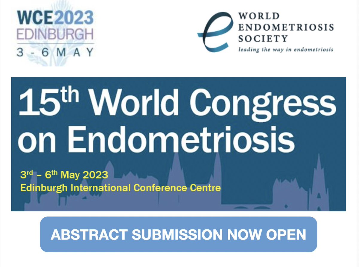 Abstract submission now open for #WCE2023 in Edinburgh (May 2023)!!! WCE2023.com <a href="/WorldEndoSoc/">WES</a>
#endometriosis <a href="/horne_research/">Andrew Horne</a> @mathewleonardi