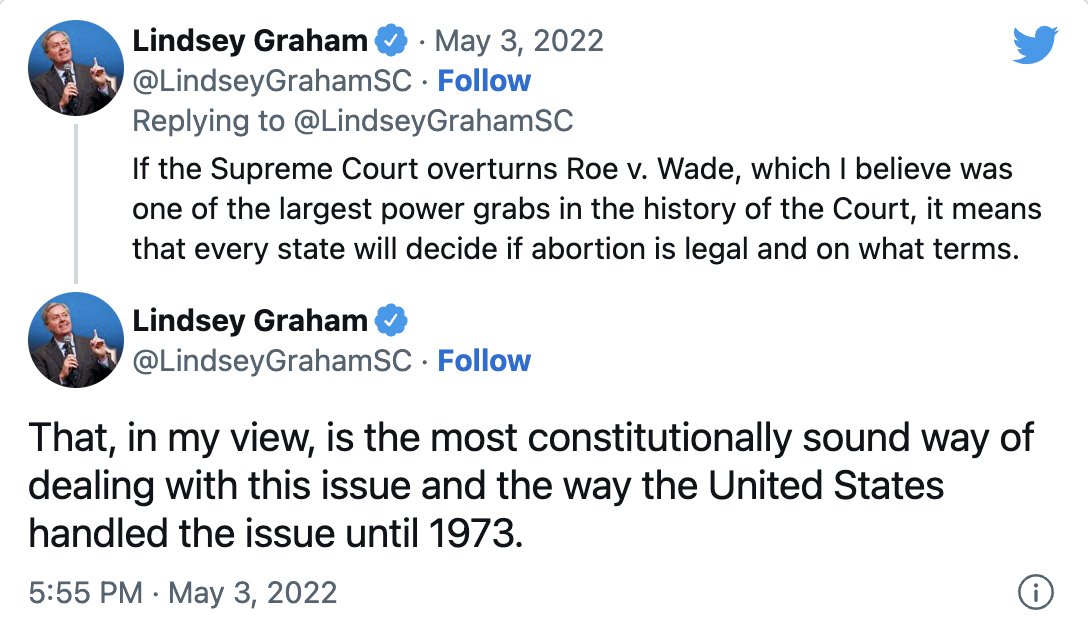 JillFilipovic's tweet photo. Lindsey Graham today: Introducing a national ban on abortion after 15 weeks, which would override the ability of liberal states to decide if abortion is legal and on what terms.

Lindsey Graham four months ago:

https://t.co/jAL0TNJAk3 https://t.co/Y8dPzxshlh