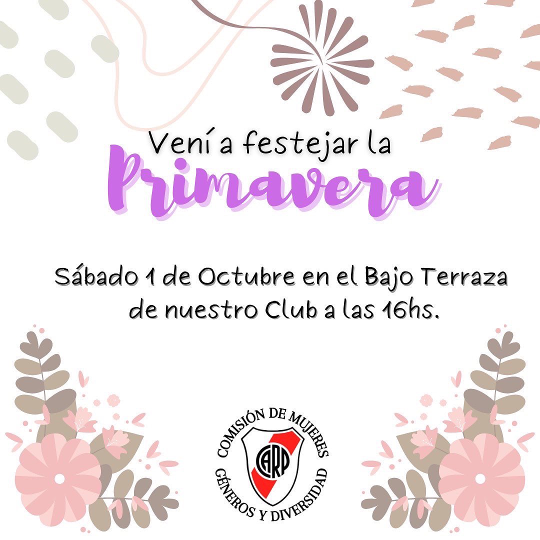 CARPmujeres's tweet image. 🌺SE VIENE EL DÍA DENLA PRIMAVERA 🌺Y CARPmujeres lo sabe!! Las y los esperamos el 1/10 a las 16 hs para compartir un día a puro ritmo en nuestra “PLAZA SALUDABLE” !!

🌺NO FALTEN!!! Agendenlo Ya!!
#Diadelaprimavera 
#primavera2022 #RiverPlate
