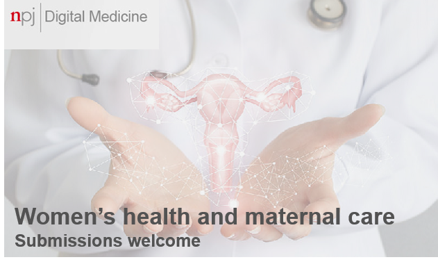 Are you a #digitalhealth researcher working on #womenshealth or #maternalcare? Consider submitting to our new collection Guest Edited by
<a href="/melissacmorgan/">Melissa Medvedev, MD, PhD</a>. 

For more info on how to submit, please visit:
go.nature.com/3bhhbvP