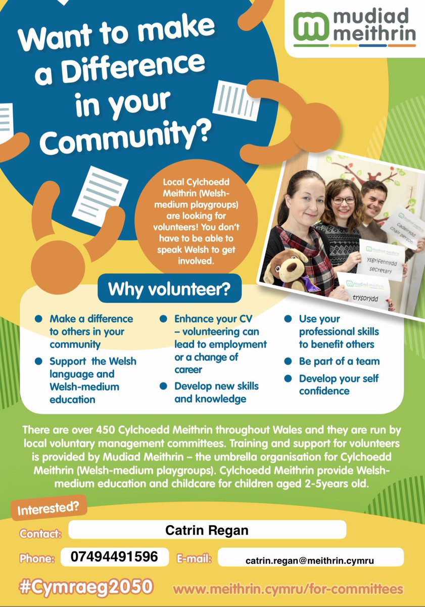 OgiOgi (@ogiogicym) on Twitter photo 📢 Volunteering Opportunity📢
Looking to develop new skills? Want to make a difference? 
Mudiad Meithrin have the perfect opportunity for you! 
A chance to be part of the new Moelfre Cylch committee!
Contact the details below for more information 👶🏼👶🏼 📢 Volunteering Opportunity📢
Looking to develop new skills? Want to make a difference? 
Mudiad Meithrin have the perfect opportunity for you! 
A chance to be part of the new Moelfre Cylch committee!
Contact the details below for more information 👶🏼👶🏼