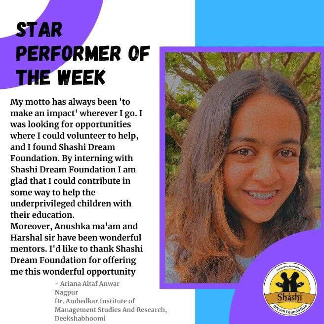 shashi_dream's tweet photo. Don't be afraid to give up the good to go for the great."John D. Rockefeller.With this we are glad to announce Miss Ariana Anwar as our Star Performer #StarPerformer #workfromhome #virtuallearning #virtualinternship #VirtualIntern #literacymatters #literacyforall #opportunity https://t.co/v67a9SCH7U