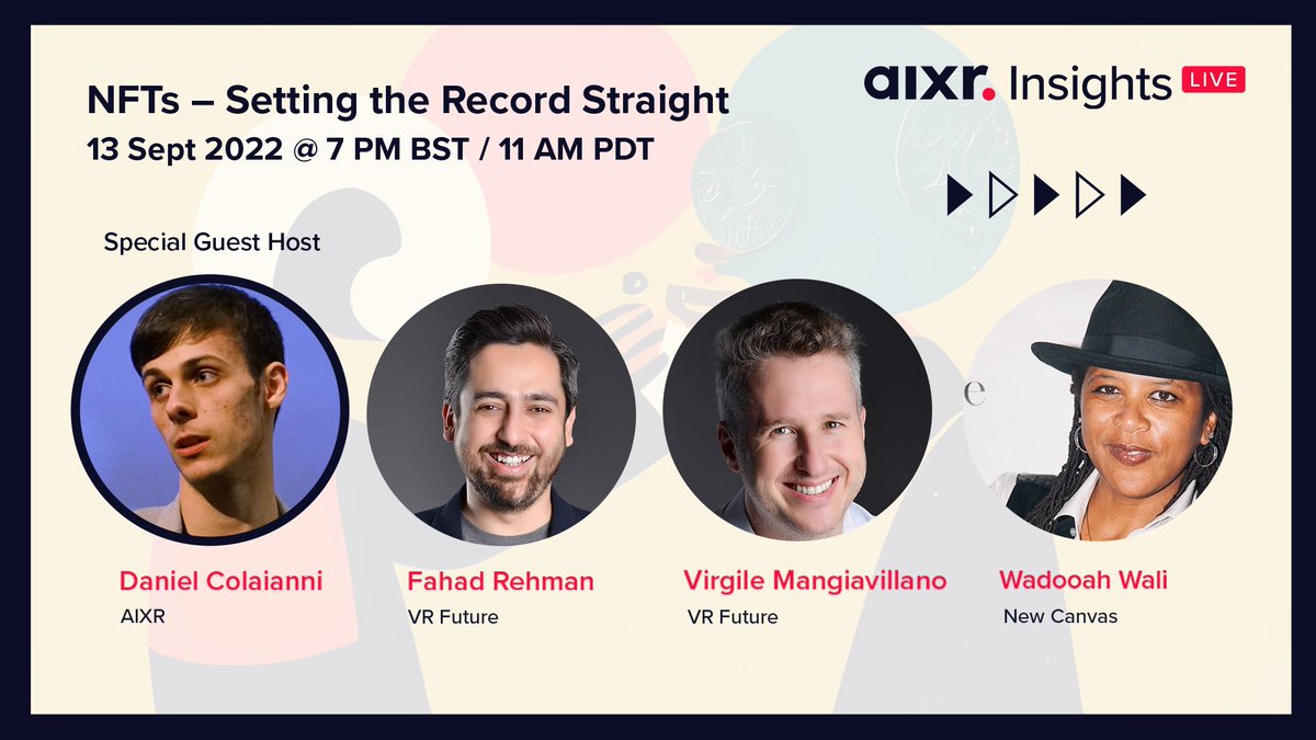 Please join us tonight for a #webinar hosted by @dcolaianni CEO @AIXRorg feat. @fazay @virgile_ma & @dubya2 as guests to talk about #NFTs, #XR and the correlation of two these technologies. Lesss go 🚀🚀🚀 Register here ➡️ hubs.ly/Q01m9rv00 ⬅️