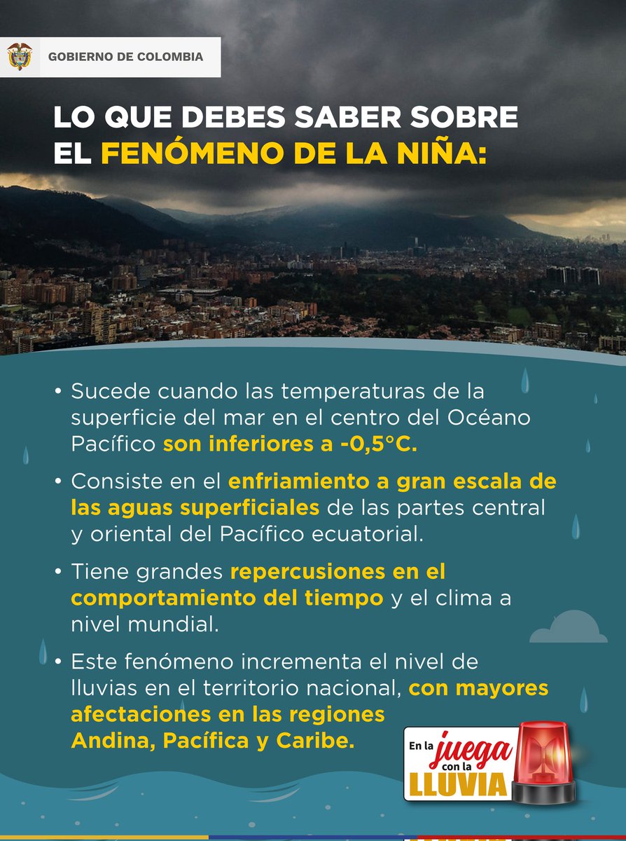 En esta #TemporadaDeMásLluvias queremos explicarte en qué consiste y cómo se desarrolla el Fenómeno de la Niña para que estés #EnLaJuegaConLaLluvia ⛈️ y tomes las medidas de prevención necesarias.