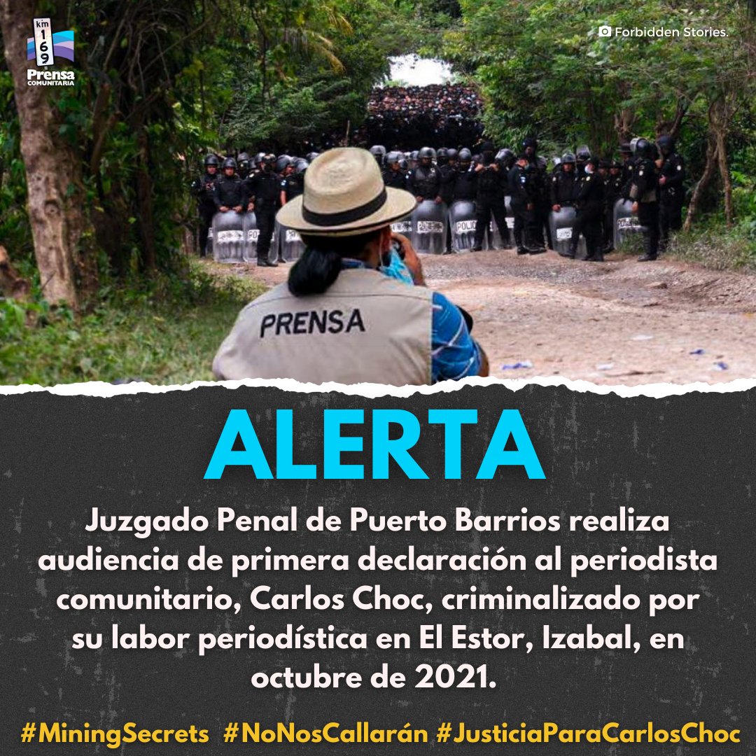 PrensaComunitar's tweet photo. #JusticiaParaCarlosChoc ✊🏽 Carlos Choc, periodista Maya Q’eqchi, criminalizado por su labor informativa, se presentará este 13 de septiembre ante el Juzgado de Puerto Barrios, Izabal, para rendir su primera declaración. 

#NoNosCallarán #MiningSecrets https://t.co/8GzZZZE7T1
