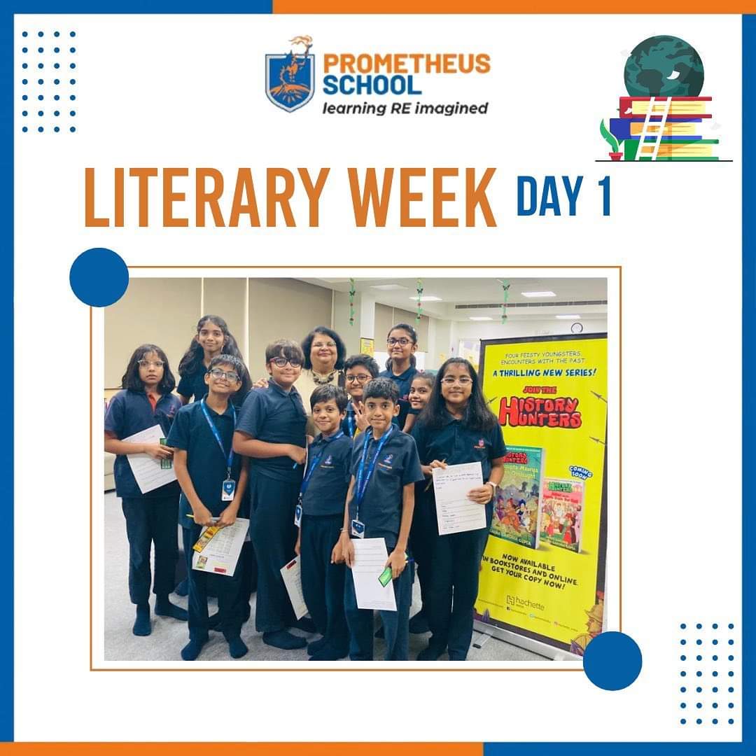 Prometheus_Edu's tweet photo. This Monday, we kickstarted our Literary Week where to mark the occasion, we had author Ms. Archana Garodia Gupta with us for a book recital of her latest publication. ‘History Hunters: Chandragupta Maurya and the Greek Onslaught’.

#literary #literaryweek https://t.co/zRZQZof2n7