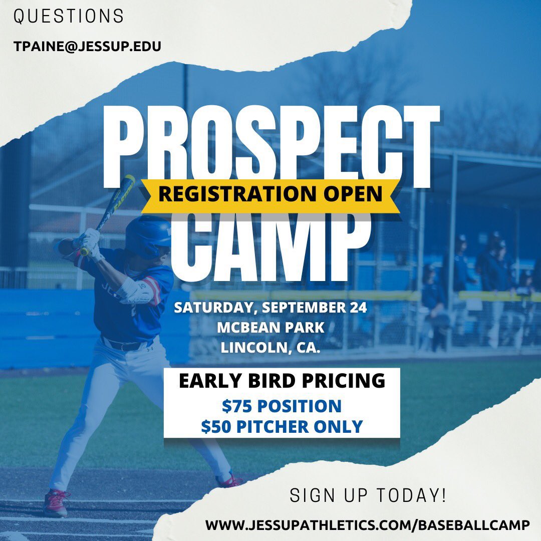 Jessup_BASE's tweet image. Are you in high school or at a community college?

Do you play baseball and want to get seen + coached by college coaches? 

Come to our prospect camp- next Saturday, September 24th. 

Register today ⚾️ DM for any questions!