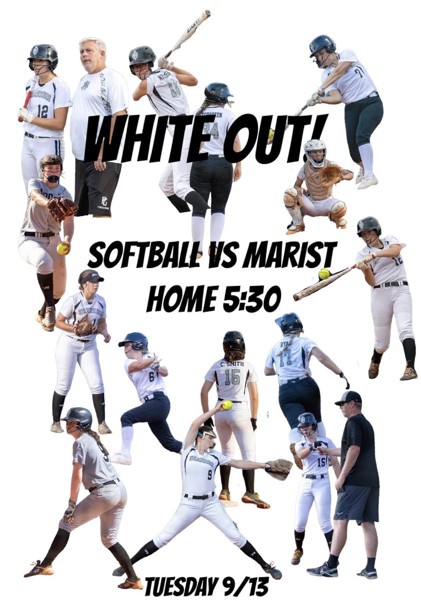 BIG game today! Softball is fighting for 31 straight region wins TODAY vs Marist, who also has a record for Region titles. Powerhouses clash today. It’s a WHITE OUT! Be there!