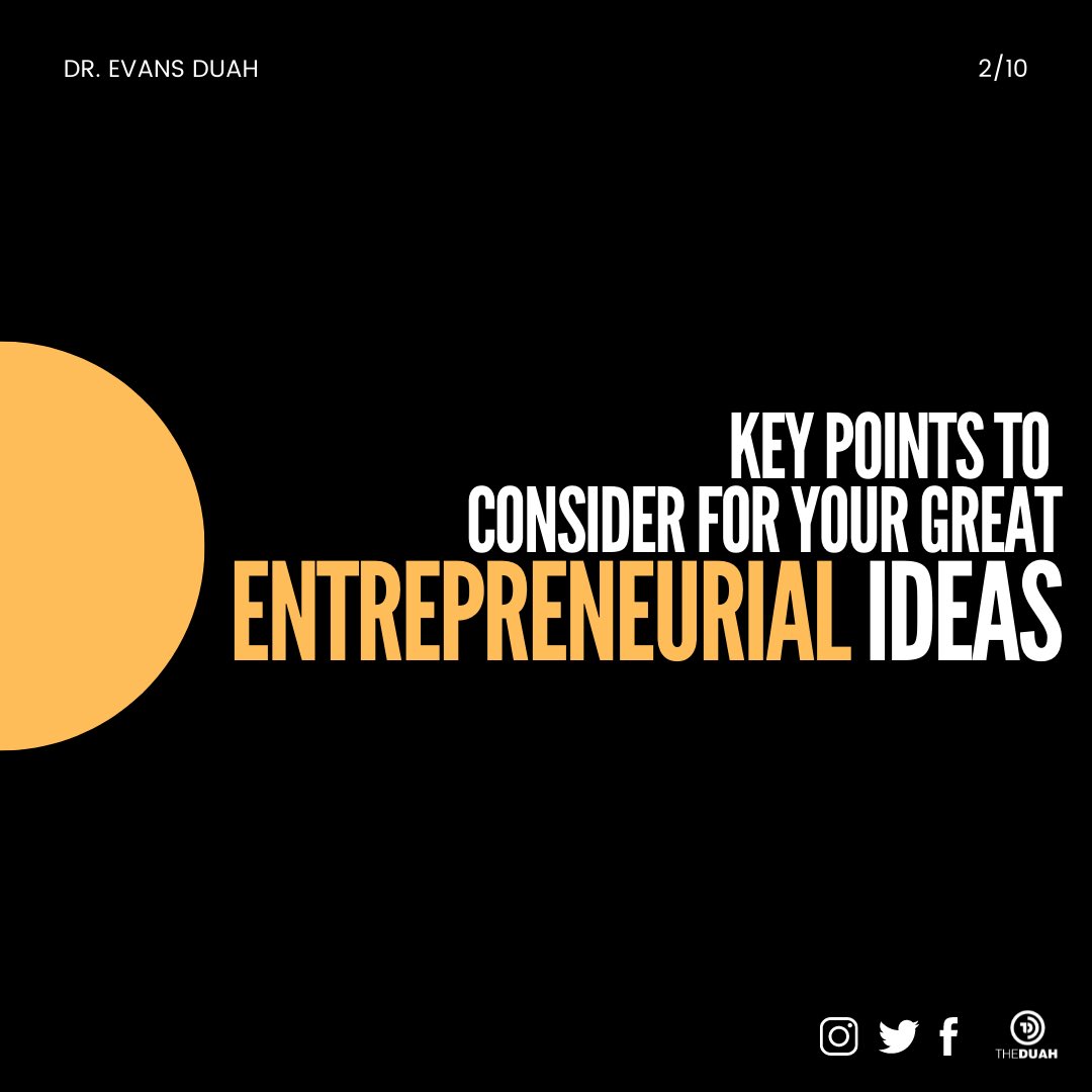 EvansDuah's tweet photo. 1/3
What are the key factors that you have to consider for your entrepreneurial ideas?
#Entrepreneurship #Innovation #Business #Finance #Funding #Entrepreneur #Ideas #IdeasGeneration #Market #Viability #Sustainability #Problem #Target #Customers #Value #Opportunity #Feasibility https://t.co/3IiJOhJ31r