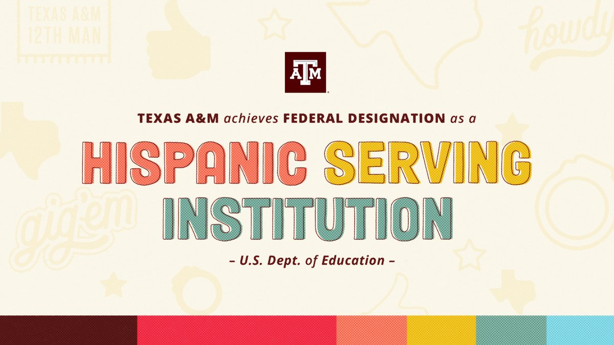 TAMU's tweet photo. It's Hispanic Serving Institutions Week!

Earlier this year, #TAMU was officially designated as an HSI, recognizing that 25% of our undergraduate population is Hispanic and providing additional funding to support Hispanic Aggies. https://t.co/EqQE72Wyx4 #HSIsweek https://t.co/BVCV8HVIVi