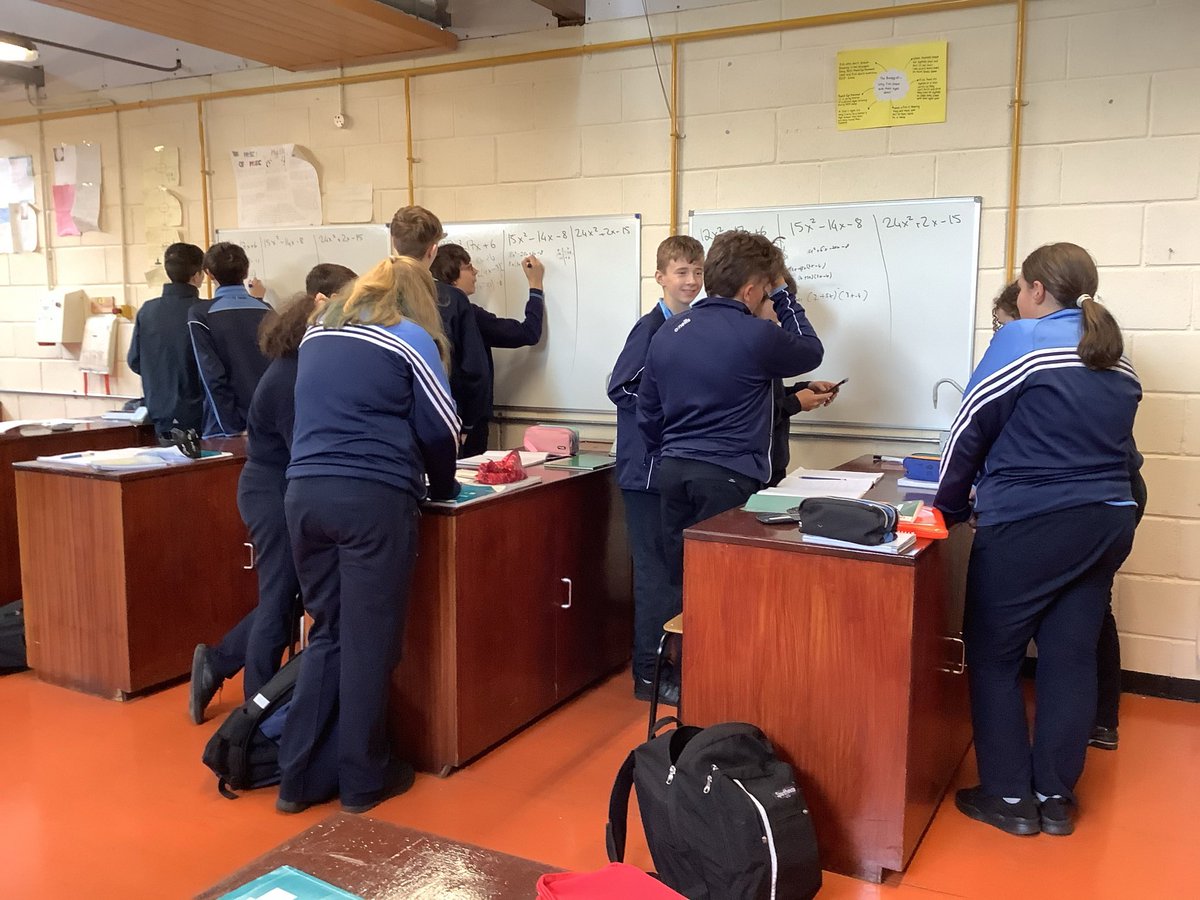 alannaroche's tweet photo. 2nd year maths using group work and whiteboards to help them perfect factorising quadratics ➕✖️➗🟰📚 @RCS__Science @Ramsgrange_CS #groupwork #jcmaths #collaboration https://t.co/j0CZMmOZ94