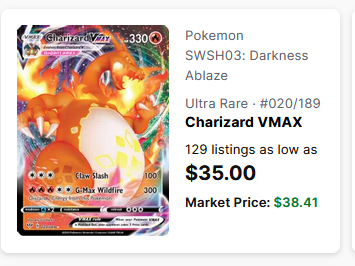 FastBlueCube's tweet photo. @TattooedPokemon Charizard VMAX from Darkness Ablaze! https://t.co/UezlJYzCAk