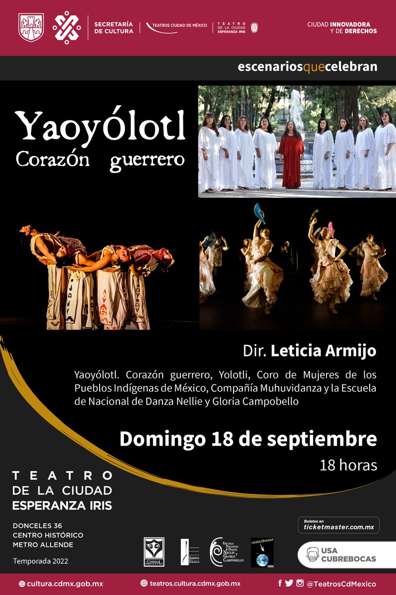 #Yaoyólotl Corazón guerrero, encierra la riqueza del pasado, presente y futuro de las lenguas indígenas de Mesoamérica desde el siglo XVI a nuestros días. 

No te pierdas este espectáculo el domingo en el #TeatroDeLaCiudad. Boletos en taquilla y 👉 bit.ly/18yaotc