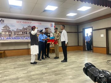 proshillong's tweet photo. Raksha Rajya Mantri Shri @AjaybhattBJP4UK felicitated  the conscientious NCC cadets who showed courage on various occasions at SS Jain Subodh PG College.
@HQ_DG_NCC @nccner @SpokespersonMoD https://t.co/n45ARCHF17