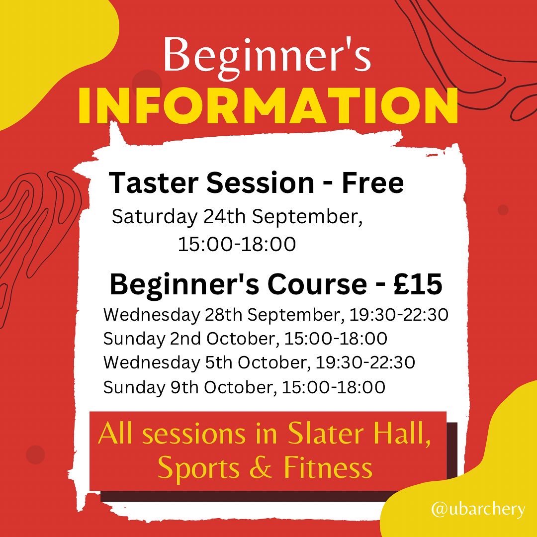We’re very excited to announce the dates of our Taster Session and Beginner’s Course 🏹 Please see our post on Instagram or Facebook for more information ❤️💛