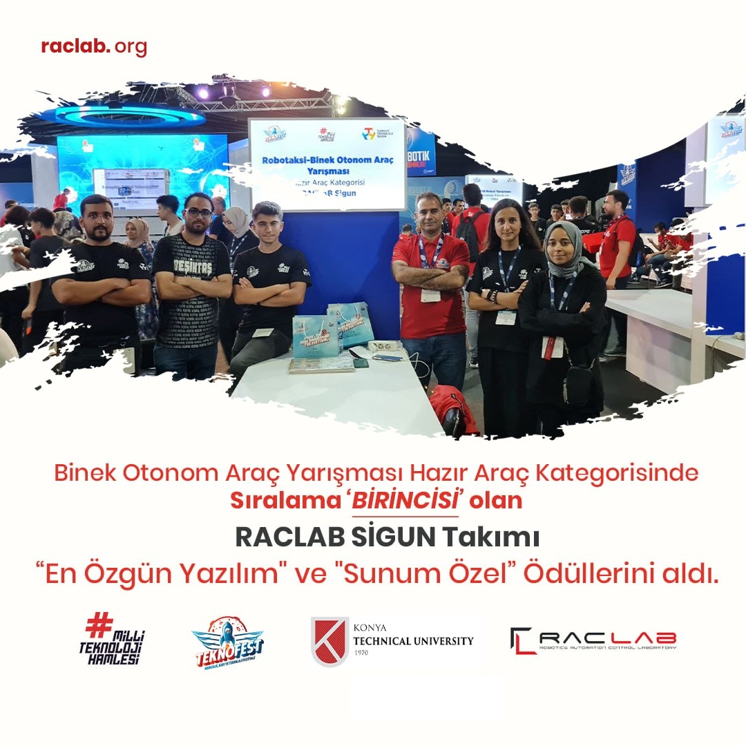 KtunRacLab's tweet photo. TEKNOFEST'22 Robotaksi Yarışması Sıralama BİRİNCİSİ olan RACLAB SİGUN Takımı,“En Özgün Yazılım” ve “Sunum Özel” ödüllerini aldı.Takımımızı tebrik ediyoruz.👏👏
.
https://t.co/qu2yJ6Srj7
.
@BaburOzcelik
@KTUNEDU
@broxmedya @mpgcomtr @ElfatekLTD
#numesys #pigasoft #mosasgroup https://t.co/LPBMnv2M4C